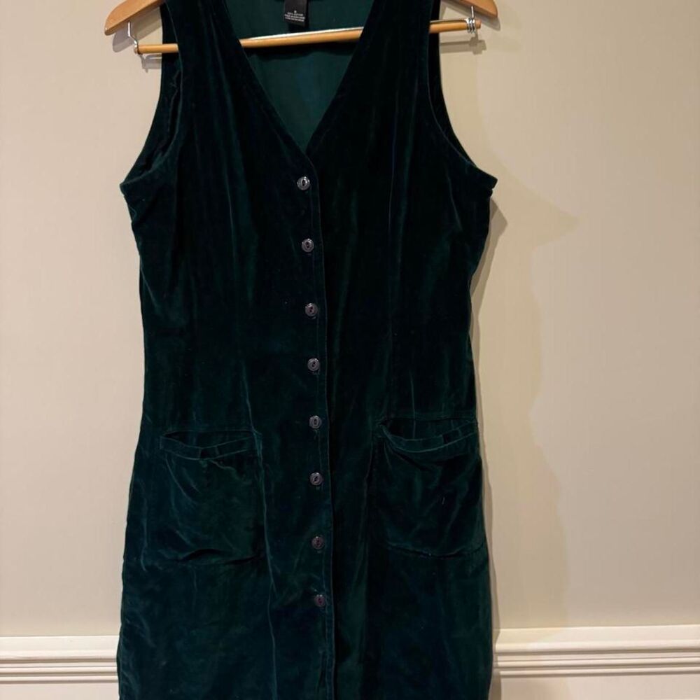 Metropolitan New York Green velvet button up cotton dress size 8